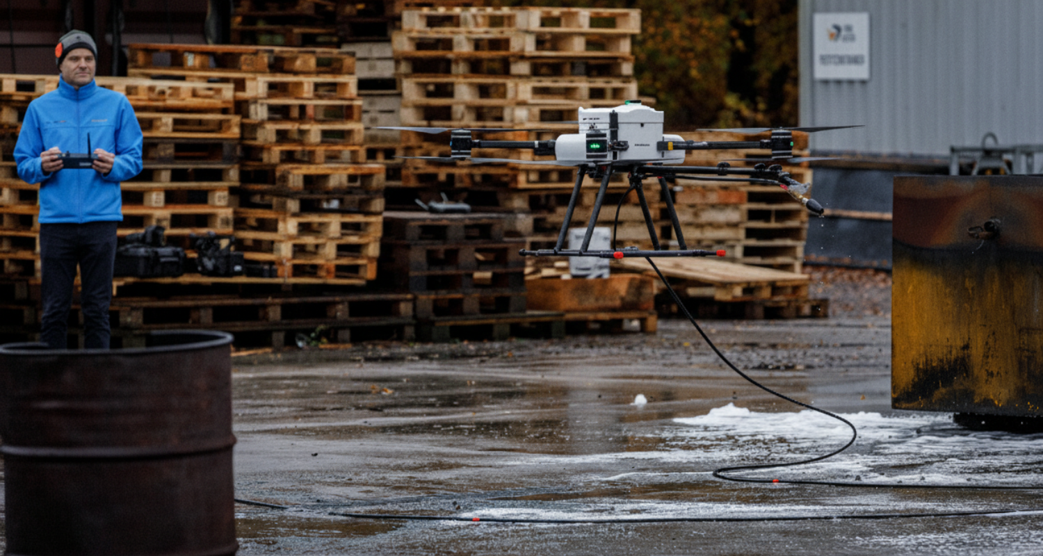 High-DRA drone i drift på industriel plads